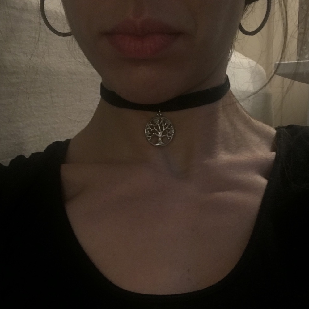 Black velvet chocker necklace with charm
